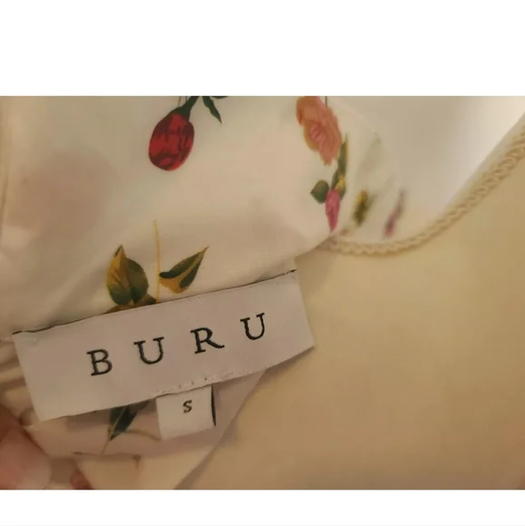 New Buru Designer Floral Bouquet Smocked Waist Mini Skirt Blouse Set Small - Picture 8 of 9